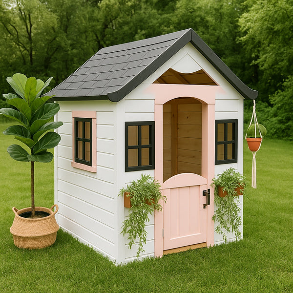 No 4 - Custom Wooden Playhouse for Kids – Outdoor Backyard Playhouse – Handmade Garden Play House with Door & Windows – Gift Idea