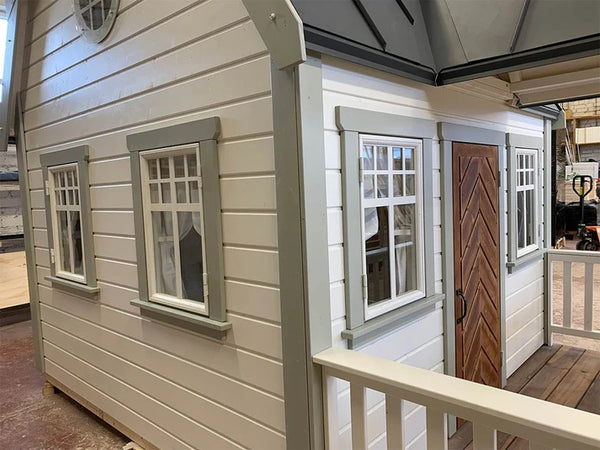 No 6 - Large Outdoor Wooden Playhouse for Kids – With Loft, White Furniture, Covered Terrace | Easy Assembly | Garden Toy House