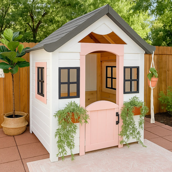 No 4 - Custom Wooden Playhouse for Kids – Outdoor Backyard Playhouse – Handmade Garden Play House with Door & Windows – Gift Idea