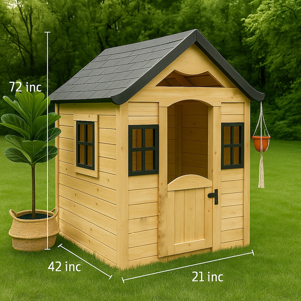 No 4 - Custom Wooden Playhouse for Kids – Outdoor Backyard Playhouse – Handmade Garden Play House with Door & Windows – Gift Idea