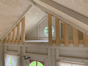 No 7 - Wooden Kids Playhouse with Loft, Terrace & Furniture – Outdoor Garden Playhouse for Children