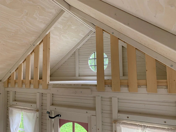 No 7 - Wooden Kids Playhouse with Loft, Terrace & Furniture – Outdoor Garden Playhouse for Children