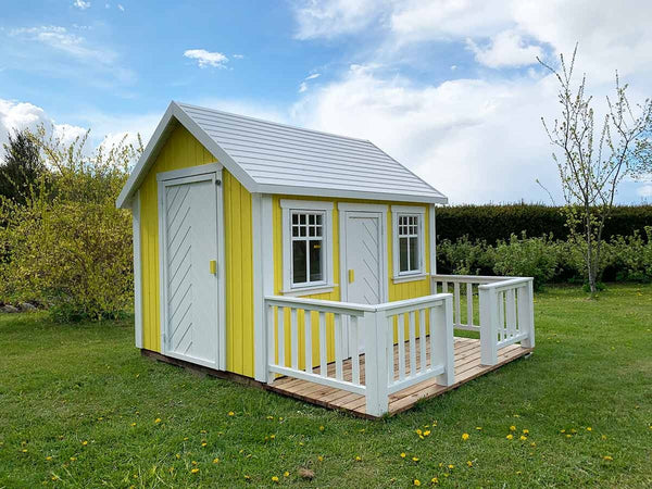 No 5 - Custom Wooden Playhouse with Loft & Furniture | 6x8 ft Outdoor Kids Playhouse | Painted Wood, Metal Roof, Terrace, Personalization Included
