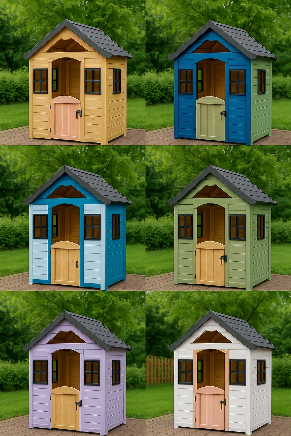 No 4 - Custom Wooden Playhouse for Kids – Outdoor Backyard Playhouse – Handmade Garden Play House with Door & Windows – Gift Idea