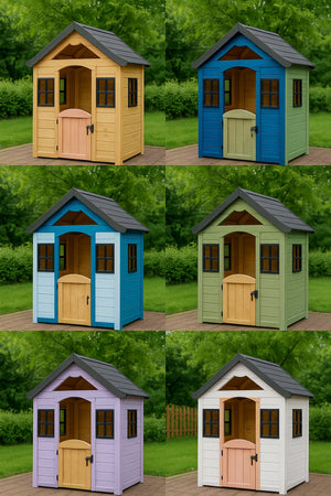 No 4 - Custom Wooden Playhouse for Kids – Outdoor Backyard Playhouse – Handmade Garden Play House with Door & Windows – Gift Idea