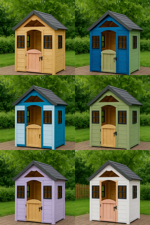 No 4 - Custom Wooden Playhouse for Kids – Outdoor Backyard Playhouse – Handmade Garden Play House with Door & Windows – Gift Idea