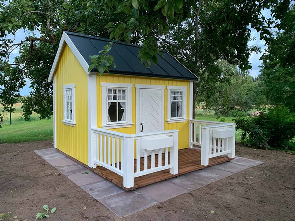 No 5 - Custom Wooden Playhouse with Loft & Furniture | 6x8 ft Outdoor Kids Playhouse | Painted Wood, Metal Roof, Terrace, Personalization Included