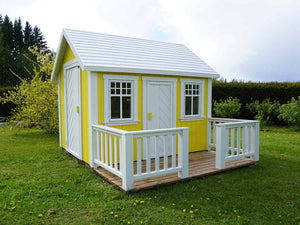 No 5 - Custom Wooden Playhouse with Loft & Furniture | 6x8 ft Outdoor Kids Playhouse | Painted Wood, Metal Roof, Terrace, Personalization Included